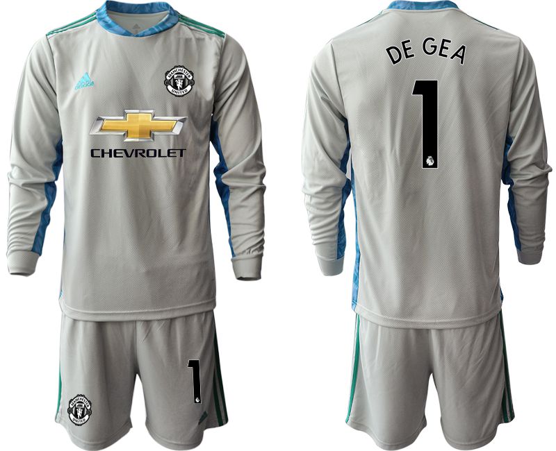Men 2020-2021 club Manchester United gray long sleeve goalkeeper #1 Soccer Jerseys->manchester united jersey->Soccer Club Jersey